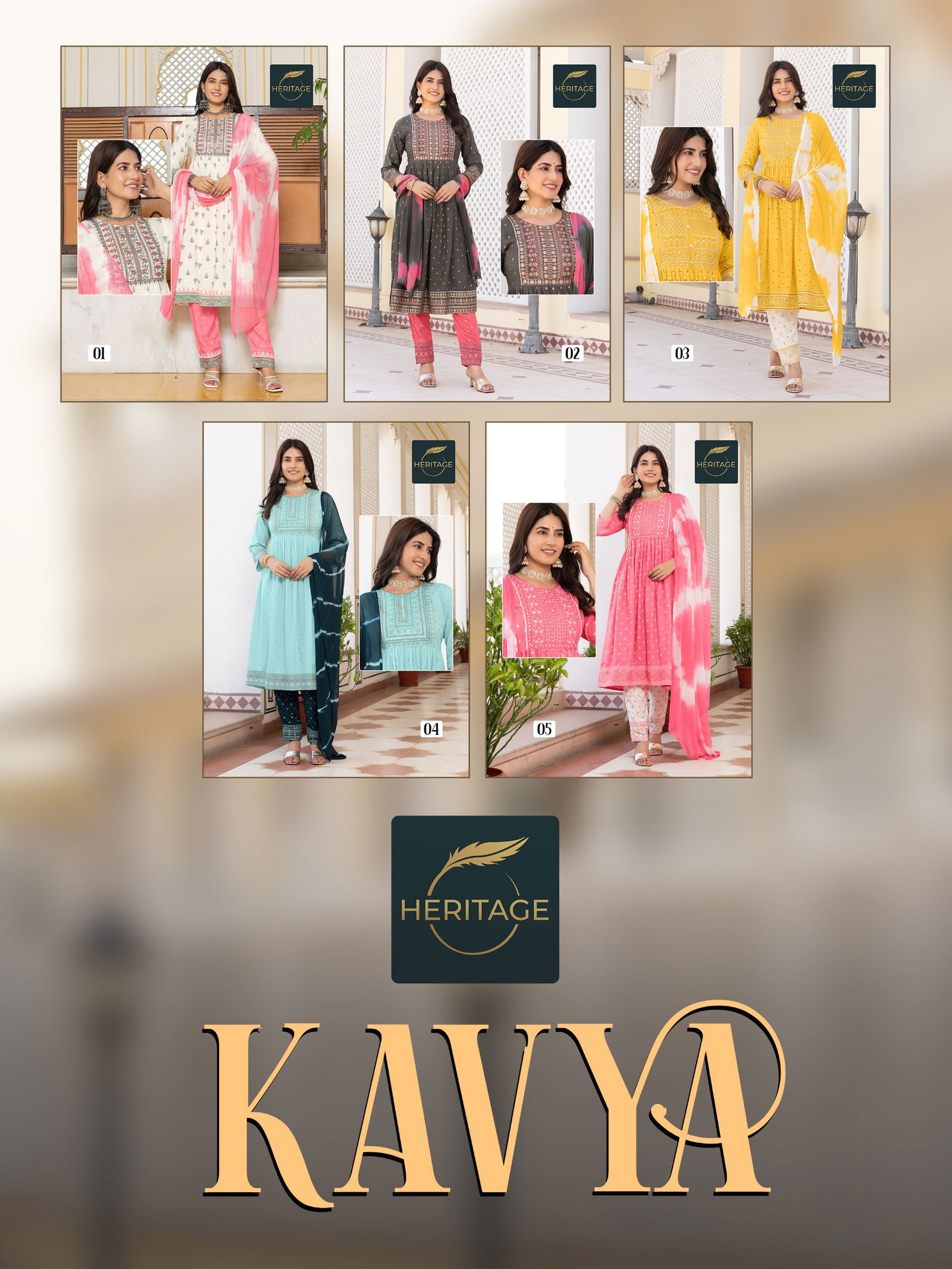 Kavya By Heritage Rayon Printed Embroidery Kurti With Bottom Dupatta Wholesale Market In Surat